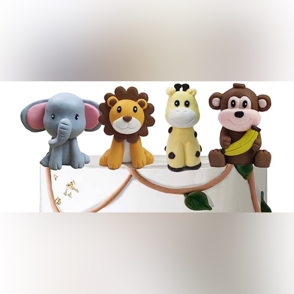 Six Safari Animal Cake Toppers 9 pcs including 3 trees and 6 animals - Picture 3 of 9